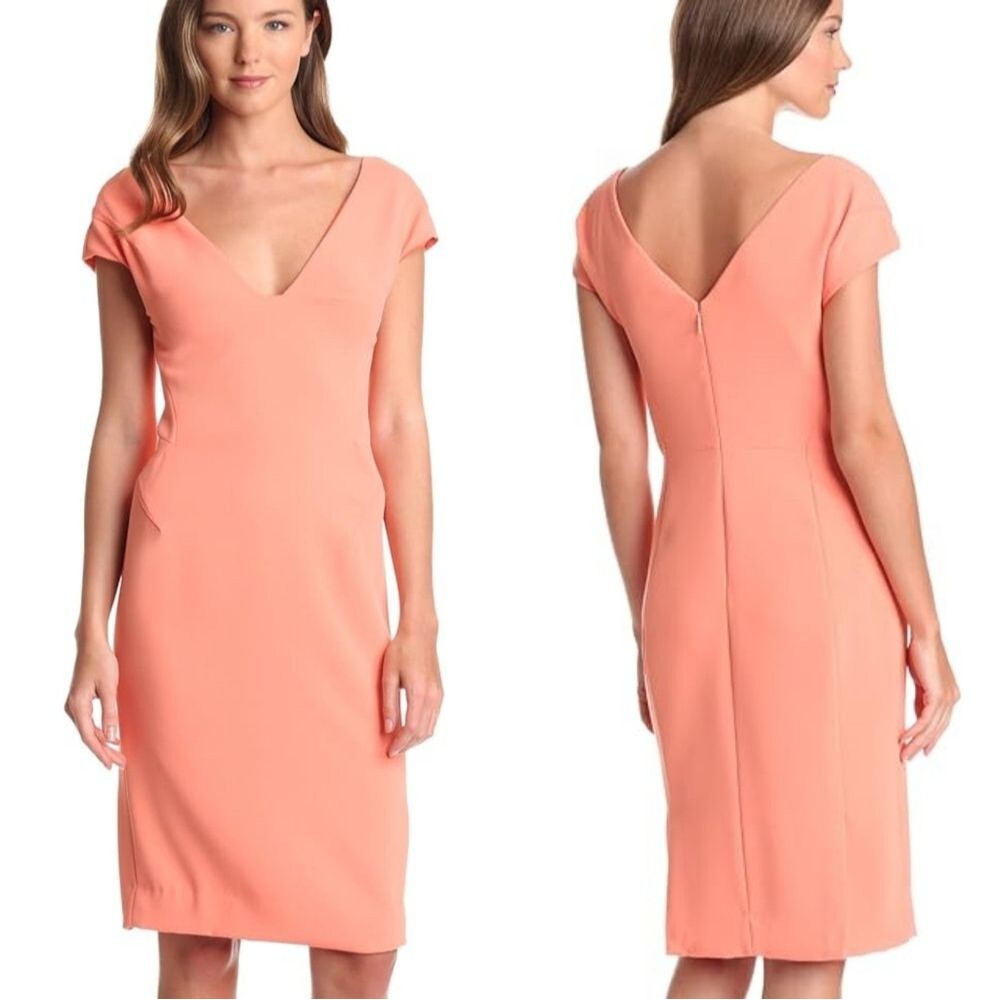 Rachel Roy Nectar Peach Pink Orange Cap Sleeve V-Neck Knee-Length Dress Size 8